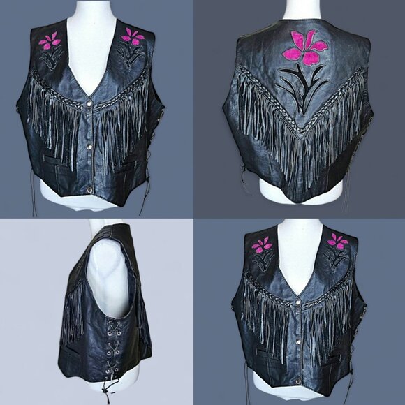 Vintage Antelope Creek Leather Fringe Motorcycle Vest Size XXL - Picture 1 of 13